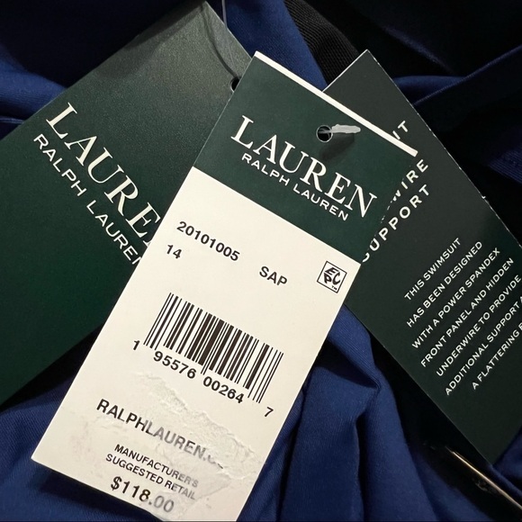 Lauren Ralph Lauren Beach Club Solids Twist Underwire One-Piece Blue Swimsuit - Picture 8 of 8